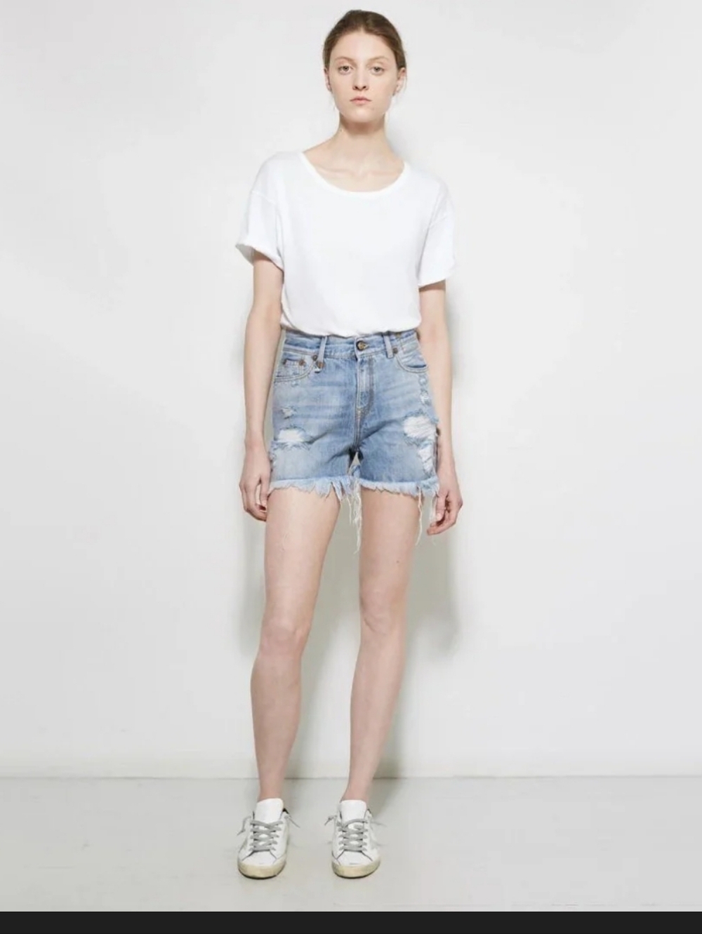 R13 Women's Shredded Slouch Shorts In Bankside Blue In Size 26